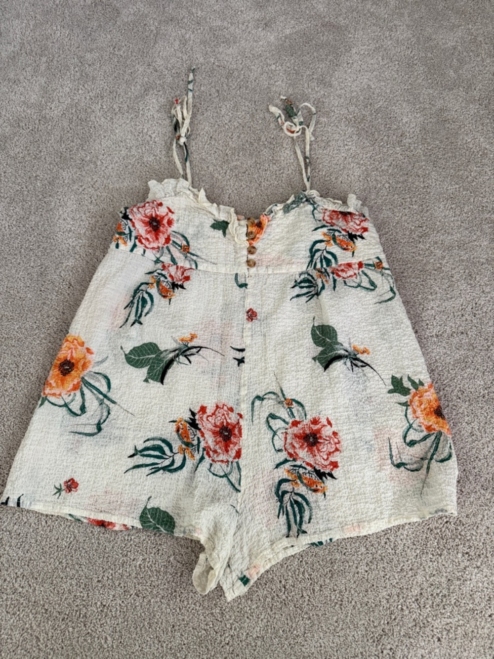 Urban Outfitters Cream Romper with Coral & Green Floral Print